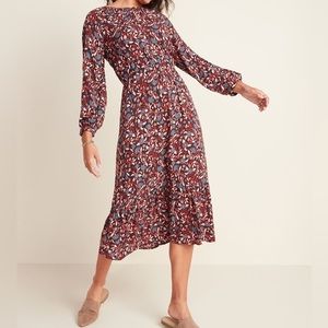 Old Navy Floral-Print Waist-Defined Midi Dress Size XS.